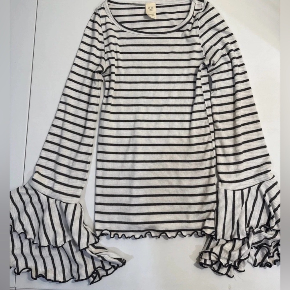 We The Free Ribbed Bell Ruffle Sleeve Blouse Hippie Boho Sz XS